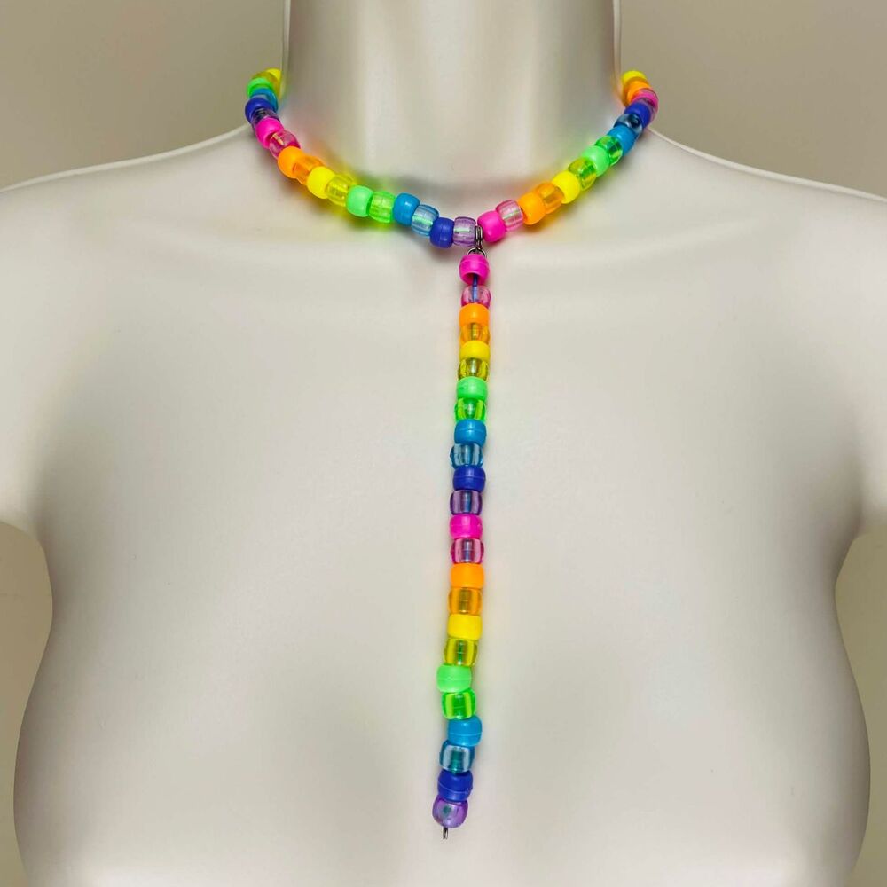 Rave Rainbow 4pc set choker, cord, blue earrings (Kandi Runtz jolly rancher)